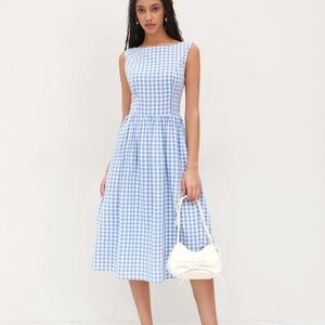 Cider Blue and White Gingham Midi Dress